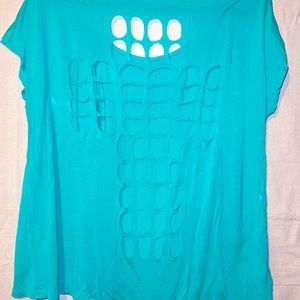 E&M Lightweight Teal “Cross Holes” Shirt Size L